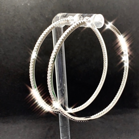 66mm Jumbo Hoop Double Inlay Eternity Earrings - Picture 12 of 16